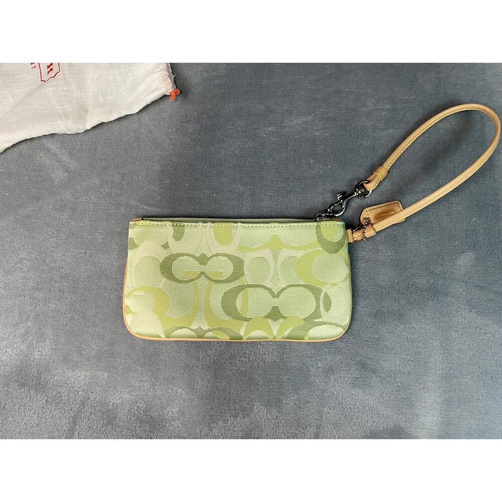 Coach Wristlet Lime Green Camel Canvas Leather Silver Small Y2K Casual NWOT - Picture 3 of 8